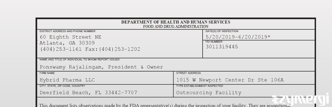 FDANews 483 Hybrid Pharma LLC Jun 20 2019 top