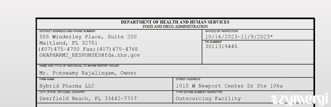 FDANews 483 Hybrid Pharma LLC Nov 9 2023 top