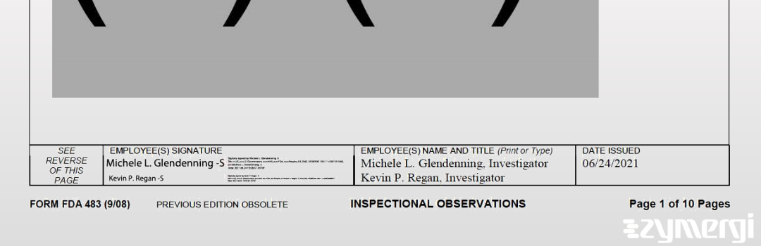 Michele L. Glendenning FDA Investigator Kevin P. Regan FDA Investigator 