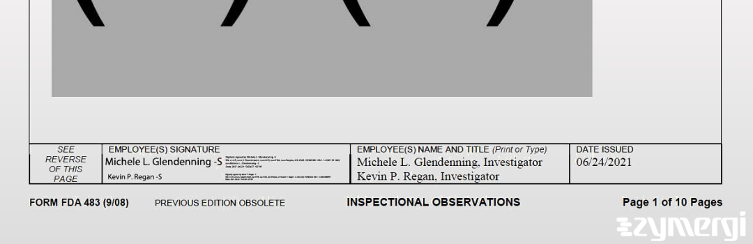 Michele L. Glendenning FDA Investigator Kevin P. Regan FDA Investigator