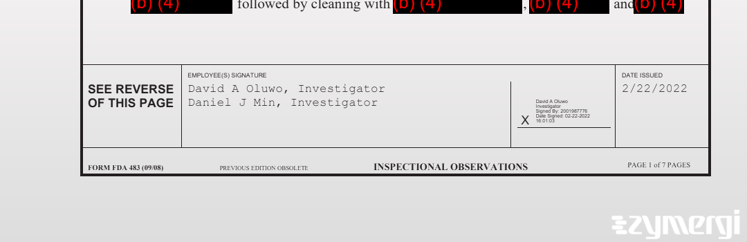 Daniel J. Min FDA Investigator David A. Oluwo FDA Investigator 