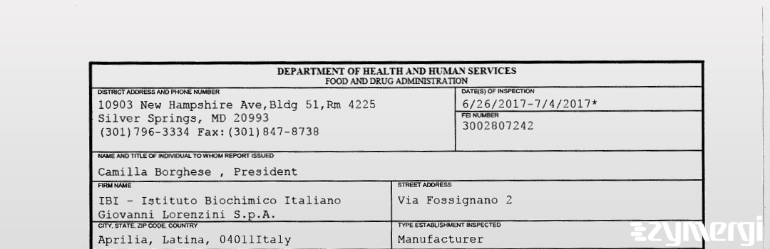 FDANews 483 IBI - Istituto Biochimico Italiano Giovanni Lorenzini S.p.A. Jul 4 2017 top