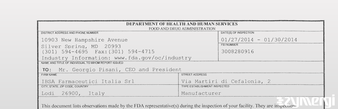 FDAzilla 483 IBSA Farmaceutici Italia Srl Jan 30 2014 top
