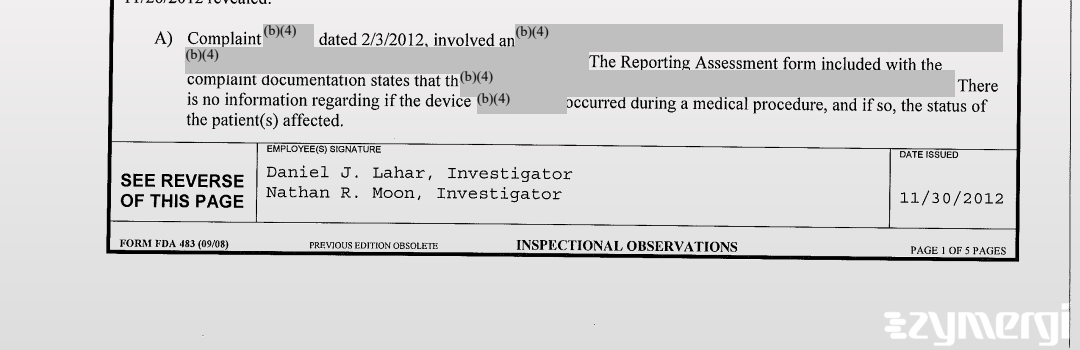 Daniel J. Lahar FDA Investigator Nathan R. Moon FDA Investigator 