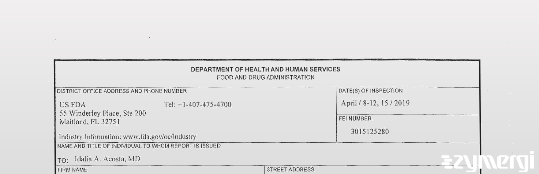 FDANews 483 Idalia Acosta, M.D. Apr 16 2019 top