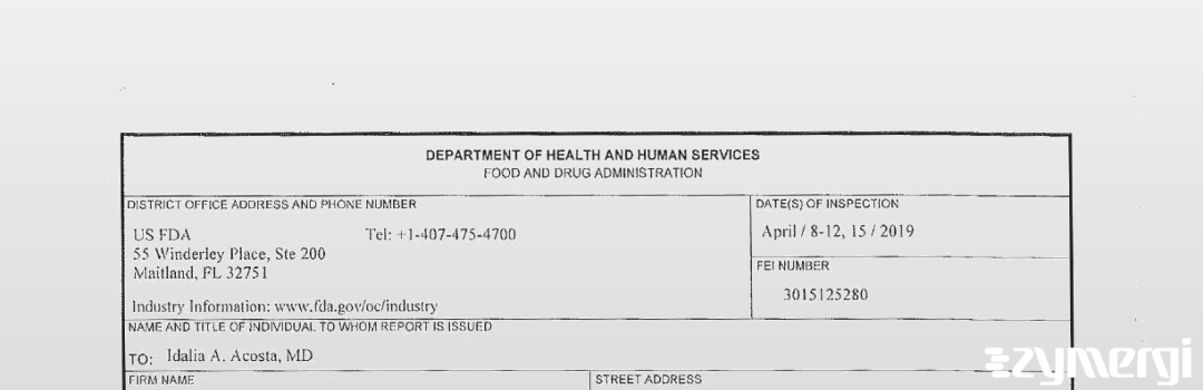 FDANews 483 Idalia Acosta, M.D. Apr 16 2019 top