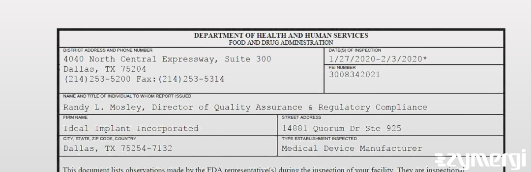 FDANews 483 Ideal Implant Incorporated Feb 3 2020 top