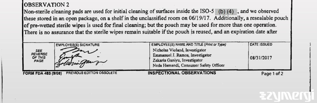 Nicholas A. Violand FDA Investigator Emmanuel J. Ramos FDA Investigator Zakaria I. Ganiyu FDA Investigator Neda Hamandi FDA Investigator