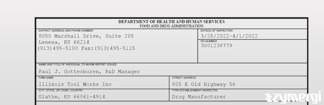 FDANews 483 Illinois Tool Works Inc Apr 1 2022 top