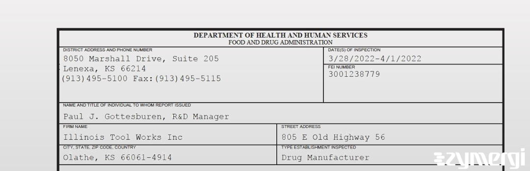 FDANews 483 Illinois Tool Works Inc Apr 1 2022 top