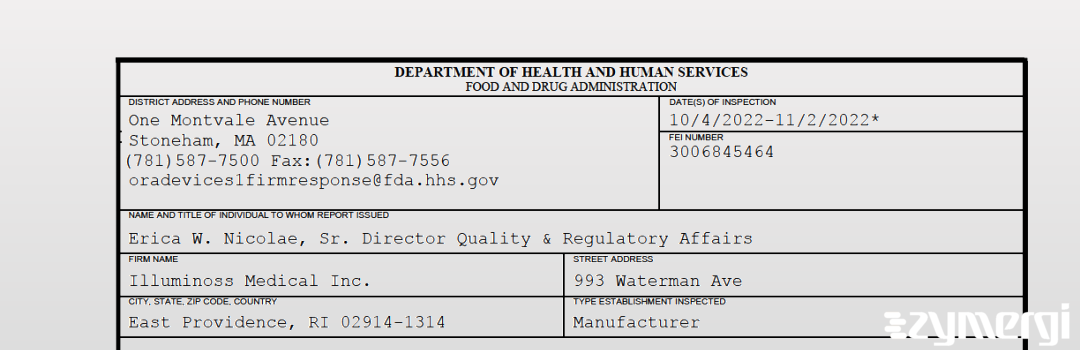 FDANews 483 Illuminoss Medical Inc. Nov 2 2022 top