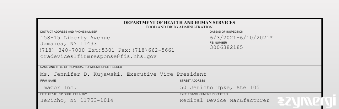 FDANews 483 ImaCor Inc. Jun 10 2021 top