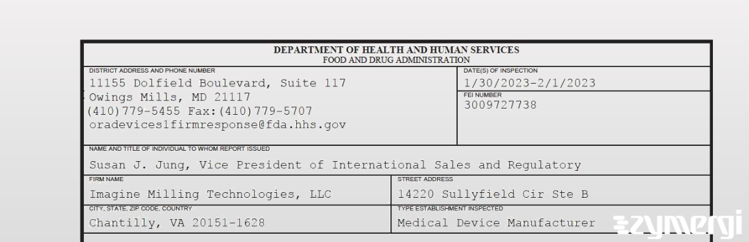 FDANews 483 Imagine Milling Technologies, LLC Feb 1 2023 top