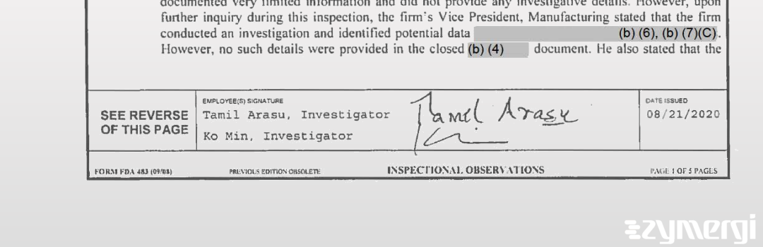 Tamil Arasu FDA Investigator Ko U. Min FDA Investigator