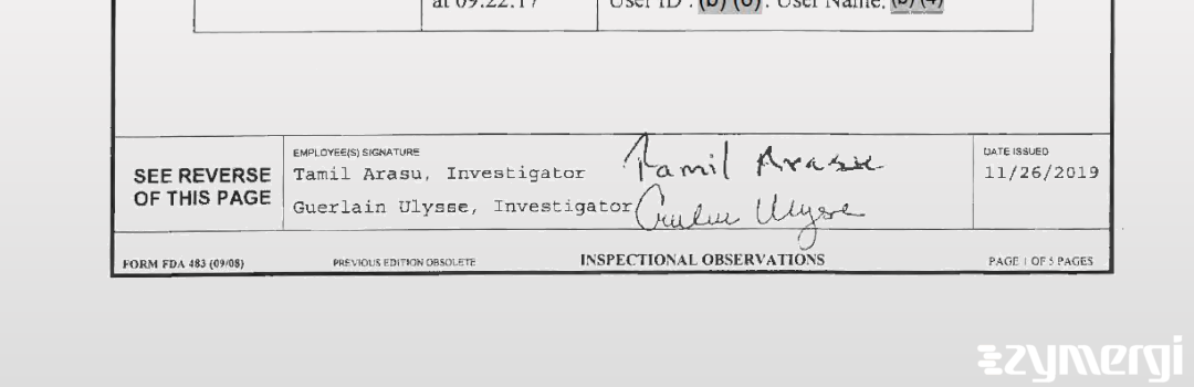 Tamil Arasu FDA Investigator Guerlain Ulysse FDA Investigator