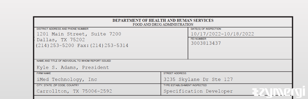 FDANews 483 iMed Technology, Inc Oct 18 2022 top