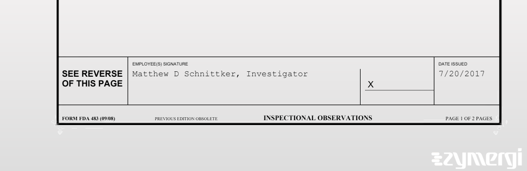 Matthew D. Schnittker FDA Investigator 