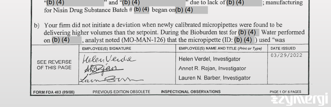 Annet R. Rajan FDA Investigator Helen Verdel FDA Investigator Lauren N. Barber FDA Investigator