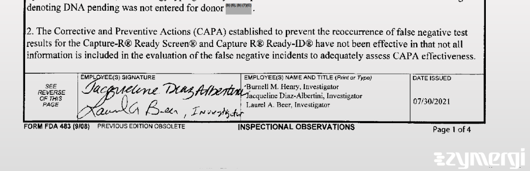 Jacqueline M. Diaz Albert FDA Investigator Burnell M. Henry FDA Investigator Laurel A. Beer FDA Investigator Jacqueline M. Diaz Albertini FDA Investigator Diaz Albert, Jacqueline M FDA Investigator Diaz Albertini, Jacqueline M FDA Investigator 