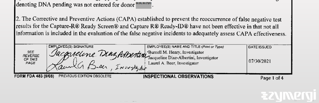 Jacqueline M. Diaz Albert FDA Investigator Burnell M. Henry FDA Investigator Laurel A. Beer FDA Investigator Jacqueline M. Diaz Albertini FDA Investigator Diaz Albert, Jacqueline M FDA Investigator Diaz Albertini, Jacqueline M FDA Investigator