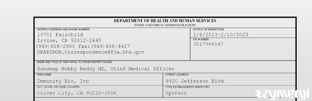 FDANews 483 Immunity Bio, Inc Feb 10 2023 top