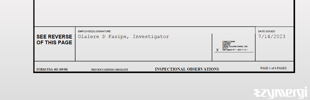 Olalere D. Fasipe FDA Investigator 