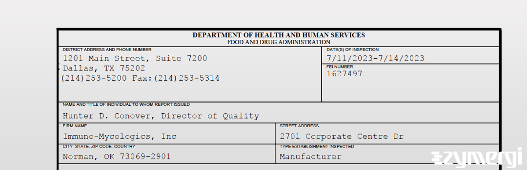 FDANews 483 Immuno-Mycologics, Inc Jul 14 2023 top