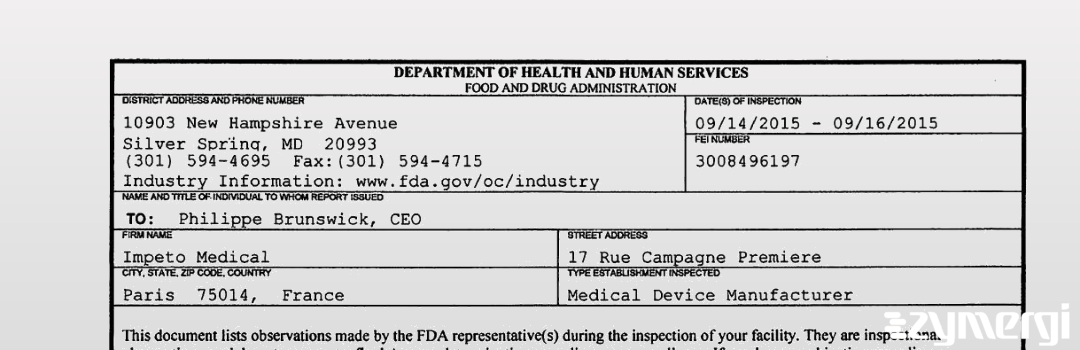 FDANews 483 Impeto Medical Sep 16 2015 top