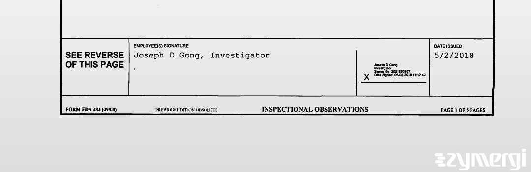 Joseph D. Gong FDA Investigator 