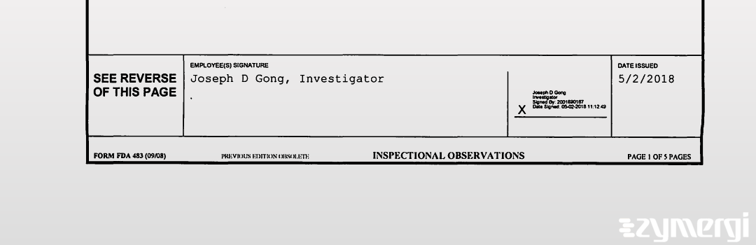 Joseph D. Gong FDA Investigator