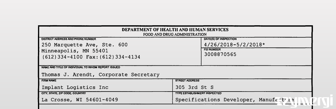 FDANews 483 Implant Logistics Inc May 2 2018 top