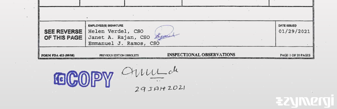 Janet A. Rajan FDA Investigator Helen Verdel FDA Investigator Emmanuel J. Ramos FDA Investigator 