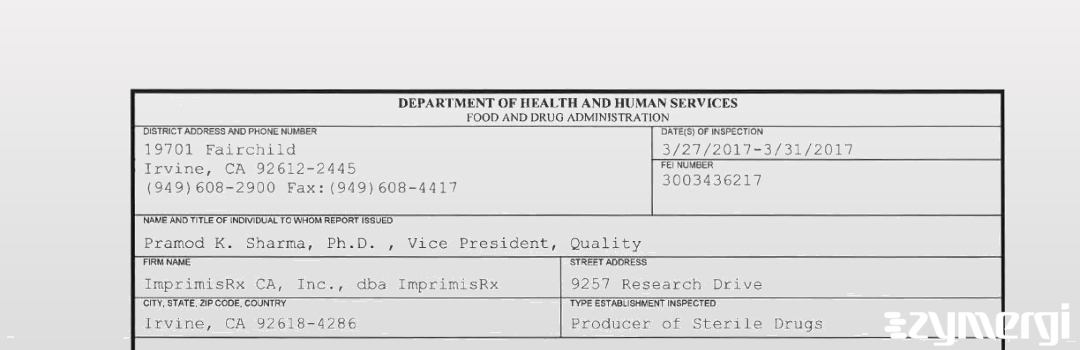 FDANews 483 ImprimisRx CA, Inc., dba ImprimisRx Mar 31 2017 top