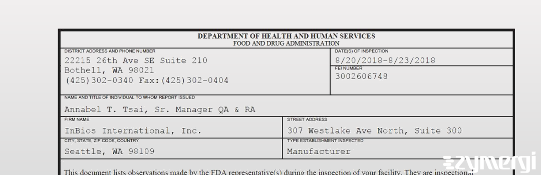 FDANews 483 InBios International, Inc. Aug 23 2018 top