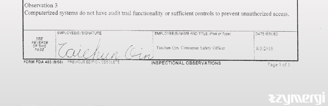 Taichun Qin FDA Investigator