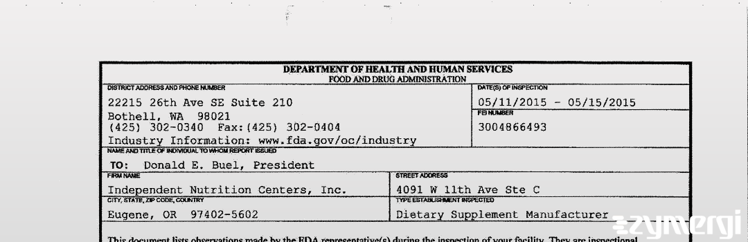 FDANews 483 Independent Nutrition Centers, Inc. May 15 2015 top