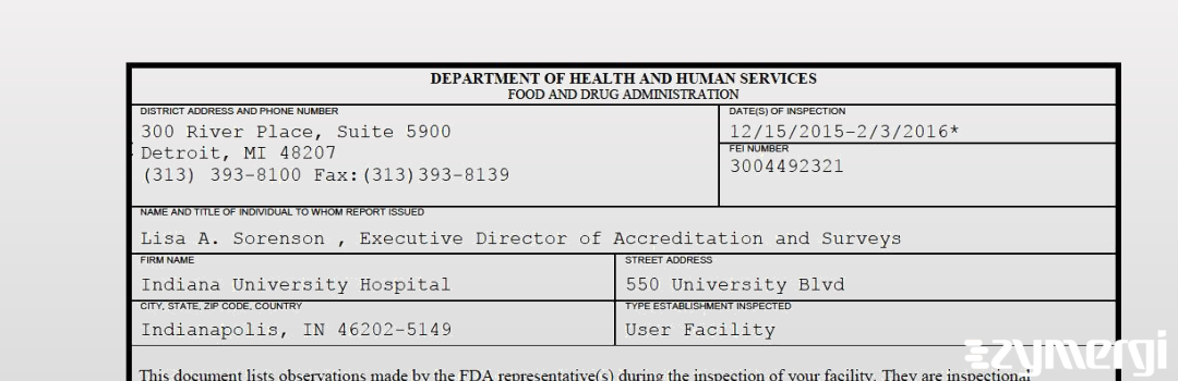 FDANews 483 Indiana University Hospital Feb 3 2016 top