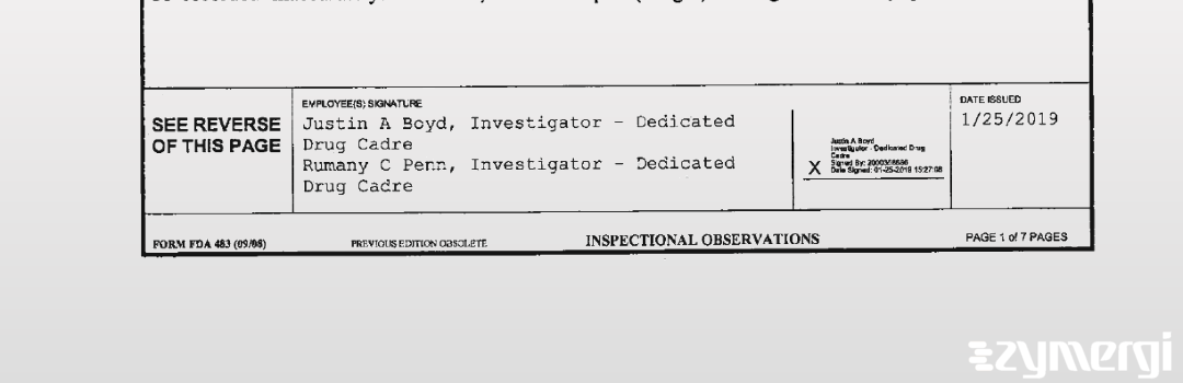 Justin A. Boyd FDA Investigator Rumany C. Penn FDA Investigator