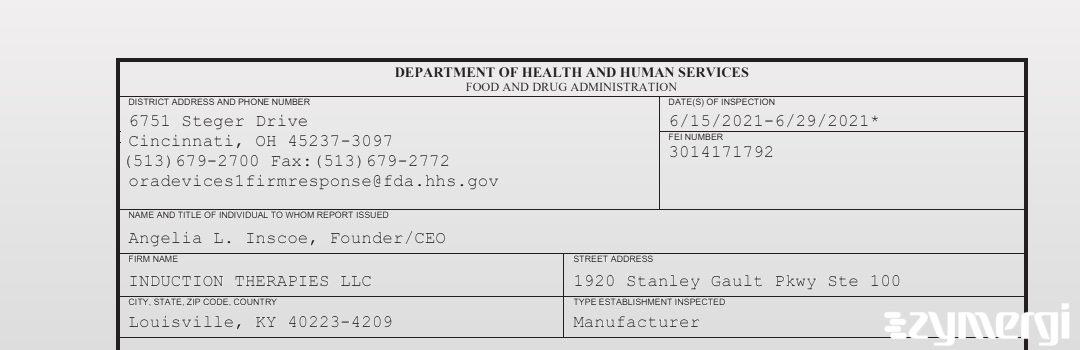 FDANews 483 INDUCTION THERAPIES LLC Jun 29 2021 top