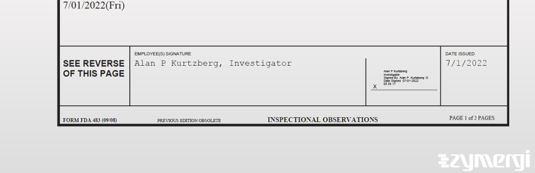 Alan P. Kurtzberg FDA Investigator Caryn M. McNab FDA Investigator Lucila B. Nwatu FDA Investigator 