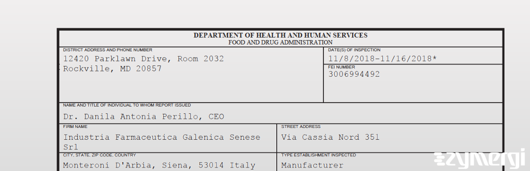 FDANews 483 Industria Farmaceutica Galenica Senese Srl Nov 16 2018 top