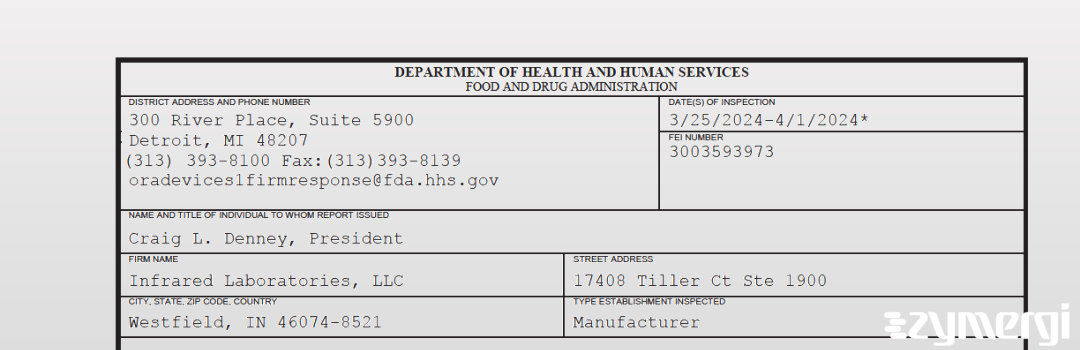 FDANews 483 Infrared Laboratories, LLC Apr 1 2024 top