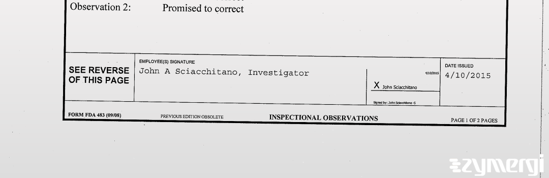 John A. Sciacchitano FDA Investigator 