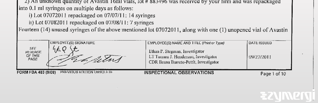 Ileana Barreto-Pettit FDA Investigator Ethan P. Stegman FDA Investigator Tamara J. Henderson FDA Investigator 