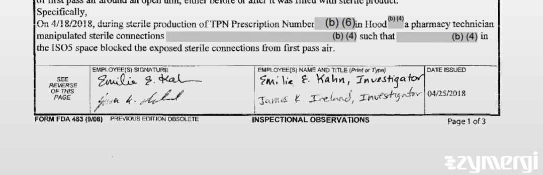 Emilie Kahn FDA Investigator James K. Ireland FDA Investigator 