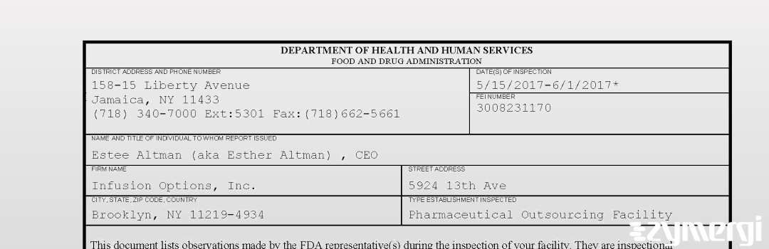 FDANews 483 Infusion Options, Inc. Jun 1 2017 top