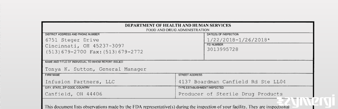 FDANews 483 Infusion Partners, LLC Jan 26 2018 top