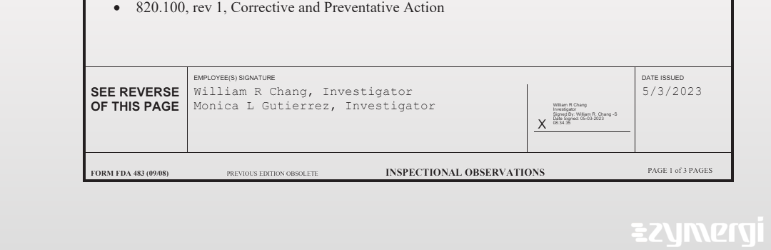 William R. Chang FDA Investigator Monica L. Gutierrez FDA Investigator 