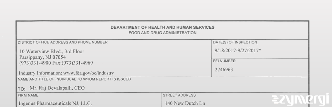 FDANews 483 Ingenus Pharmaceuticals NJ, LLC. Sep 27 2017 top