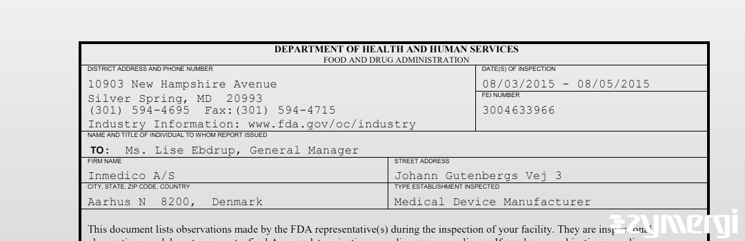 FDANews 483 Inmedico A/S Aug 5 2015 top